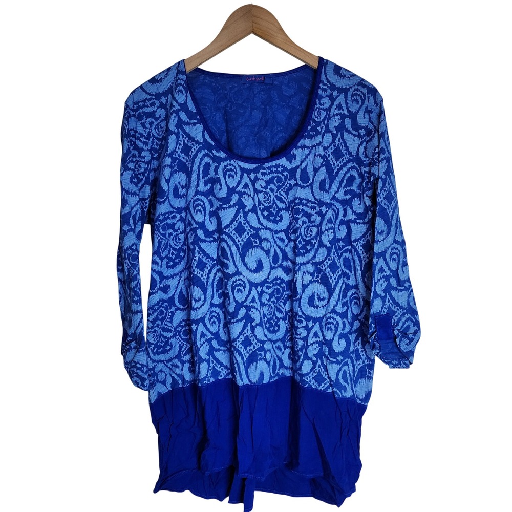 Fresh‎ Produce Tunic Top Women's XL Floral 3/4 Sleeve Blue